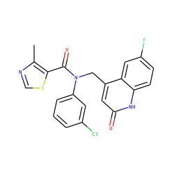 Cc1ncsc1C(=O)N(Cc1cc(=O)[nH]c2ccc(F)cc12)c1cccc(Cl)c1 ZINC000040422999