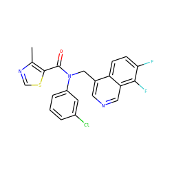 Cc1ncsc1C(=O)N(Cc1cncc2c(F)c(F)ccc12)c1cccc(Cl)c1 ZINC000040422640