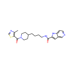 Cc1ncsc1C(=O)N1CCC(CCCCNC(=O)c2cc3cnccc3[nH]2)CC1 ZINC000096283434