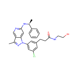 Cc1nn(-c2cc(Cl)cc(CCC(=O)NCCO)c2)c2cc(N[C@@H](C)c3ccccc3)ncc12 ZINC000040430048