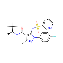 Cc1nn(-c2ccc(F)cc2)c(NS(=O)(=O)c2cccnc2)c1C(=O)N[C@@H](C)C(C)(C)C ZINC000073195878
