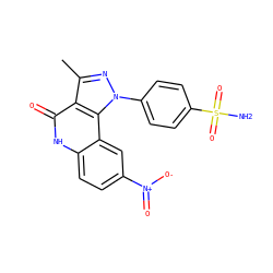 Cc1nn(-c2ccc(S(N)(=O)=O)cc2)c2c1c(=O)[nH]c1ccc([N+](=O)[O-])cc12 ZINC000013588968