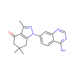 Cc1nn(-c2ccc3c(N)ncnc3c2)c2c1C(=O)CC(C)(C)C2 ZINC000084615638