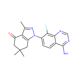 Cc1nn(-c2ccc3c(N)ncnc3c2F)c2c1C(=O)CC(C)(C)C2 ZINC000084602988