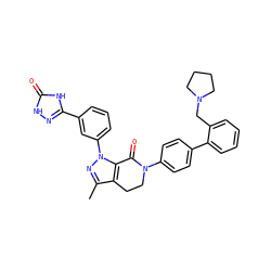 Cc1nn(-c2cccc(-c3n[nH]c(=O)[nH]3)c2)c2c1CCN(c1ccc(-c3ccccc3CN3CCCC3)cc1)C2=O ZINC000049710357