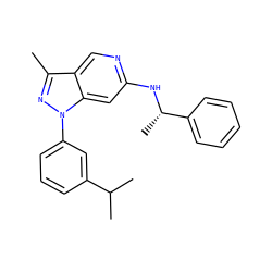 Cc1nn(-c2cccc(C(C)C)c2)c2cc(N[C@@H](C)c3ccccc3)ncc12 ZINC000040949396