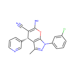 Cc1nn(-c2cccc(Cl)c2)c2c1[C@H](c1cccnc1)C(C#N)=C(N)O2 ZINC000000809414