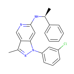 Cc1nn(-c2cccc(Cl)c2)c2cc(N[C@@H](C)c3ccccc3)ncc12 ZINC000040918210