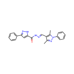 Cc1nn(-c2ccccc2)c(C)c1/C=N/NC(=O)c1cc(-c2ccccc2)n[nH]1 ZINC000013482975