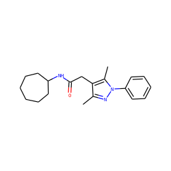 Cc1nn(-c2ccccc2)c(C)c1CC(=O)NC1CCCCCC1 ZINC000007920867