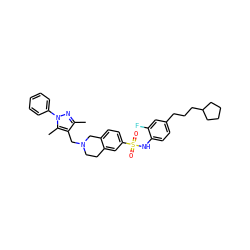 Cc1nn(-c2ccccc2)c(C)c1CN1CCc2cc(S(=O)(=O)Nc3ccc(CCCC4CCCC4)cc3F)ccc2C1 ZINC000261187276