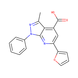 Cc1nn(-c2ccccc2)c2nc(-c3ccco3)cc(C(=O)O)c12 ZINC000004165447
