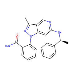 Cc1nn(-c2ccccc2C(N)=O)c2cc(N[C@@H](C)c3ccccc3)ncc12 ZINC000040975602