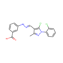 Cc1nn(-c2ccccc2Cl)c(Cl)c1/C=N/Nc1cccc(C(=O)O)c1 ZINC000005163325