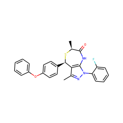 Cc1nn(-c2ccccc2F)c2c1[C@@H](c1ccc(Oc3ccccc3)cc1)S[C@@H](C)C(=O)N2 ZINC000084653160
