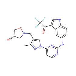 Cc1nn(-c2ccnc(Nc3ccc4[nH]cc(C(=O)C(F)(F)F)c4c3)n2)cc1CN1C[C@H](O)CO1 ZINC001772571519