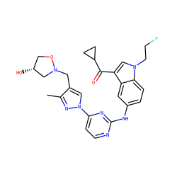 Cc1nn(-c2ccnc(Nc3ccc4c(c3)c(C(=O)C3CC3)cn4CCF)n2)cc1CN1C[C@H](O)CO1 ZINC001772647782