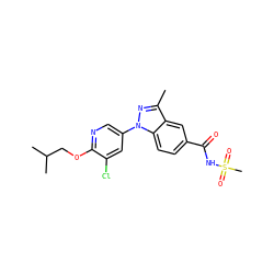 Cc1nn(-c2cnc(OCC(C)C)c(Cl)c2)c2ccc(C(=O)NS(C)(=O)=O)cc12 ZINC000143705136