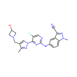Cc1nn(-c2nc(Nc3ccc4c(c3)c(C#N)nn4C)ncc2F)cc1CN1CC(O)C1 ZINC000473122500