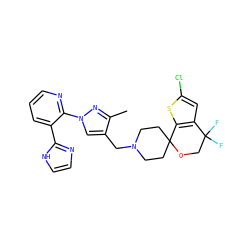 Cc1nn(-c2ncccc2-c2ncc[nH]2)cc1CN1CCC2(CC1)OCC(F)(F)c1cc(Cl)sc12 ZINC000169308850
