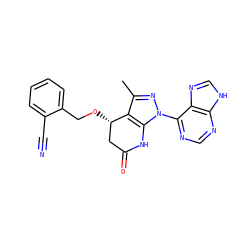 Cc1nn(-c2ncnc3[nH]cnc23)c2c1[C@@H](OCc1ccccc1C#N)CC(=O)N2 ZINC001772581173