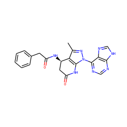 Cc1nn(-c2ncnc3[nH]cnc23)c2c1[C@H](NC(=O)Cc1ccccc1)CC(=O)N2 ZINC001772619918