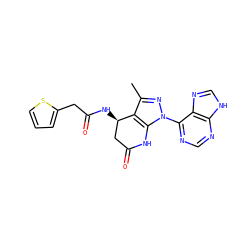 Cc1nn(-c2ncnc3[nH]cnc23)c2c1[C@H](NC(=O)Cc1cccs1)CC(=O)N2 ZINC001772622271