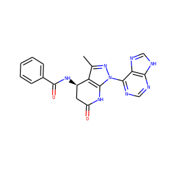 Cc1nn(-c2ncnc3[nH]cnc23)c2c1[C@H](NC(=O)c1ccccc1)CC(=O)N2 ZINC001772620845