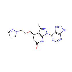 Cc1nn(-c2ncnc3[nH]cnc23)c2c1[C@H](OCCn1cccn1)CC(=O)N2 ZINC001772647515