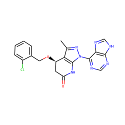 Cc1nn(-c2ncnc3[nH]cnc23)c2c1[C@H](OCc1ccccc1Cl)CC(=O)N2 ZINC001772600214