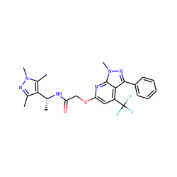 Cc1nn(C)c(C)c1[C@@H](C)NC(=O)COc1cc(C(F)(F)F)c2c(-c3ccccc3)nn(C)c2n1 ZINC000117513203