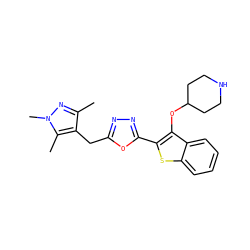 Cc1nn(C)c(C)c1Cc1nnc(-c2sc3ccccc3c2OC2CCNCC2)o1 ZINC000095921427