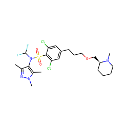 Cc1nn(C)c(C)c1N(C(F)F)S(=O)(=O)c1c(Cl)cc(CCCOC[C@@H]2CCCCN2C)cc1Cl ZINC000299833431