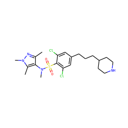 Cc1nn(C)c(C)c1N(C)S(=O)(=O)c1c(Cl)cc(CCCC2CCNCC2)cc1Cl ZINC000199945349