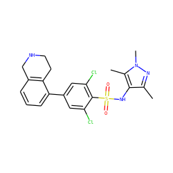 Cc1nn(C)c(C)c1NS(=O)(=O)c1c(Cl)cc(-c2cccc3c2CCNC3)cc1Cl ZINC000073293916