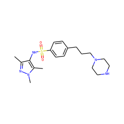Cc1nn(C)c(C)c1NS(=O)(=O)c1ccc(CCCN2CCNCC2)cc1 ZINC000199943893