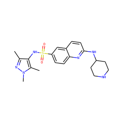 Cc1nn(C)c(C)c1NS(=O)(=O)c1ccc2nc(NC3CCNCC3)ccc2c1 ZINC000199937137