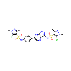 Cc1nn(C)c(Cl)c1S(=O)(=O)Nc1ccc(-c2cnc3c(NS(=O)(=O)c4c(C)nn(C)c4Cl)n[nH]c3n2)cc1 ZINC000148919893