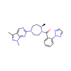 Cc1nn(C)c2nc(N3CC[C@@H](C)N(C(=O)c4ccccc4-n4nccn4)CC3)ncc12 ZINC000169347337