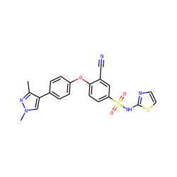 Cc1nn(C)cc1-c1ccc(Oc2ccc(S(=O)(=O)Nc3nccs3)cc2C#N)cc1 ZINC000095580995