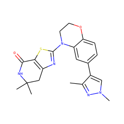 Cc1nn(C)cc1-c1ccc2c(c1)N(c1nc3c(s1)C(=O)NC(C)(C)C3)CCO2 ZINC000040975885