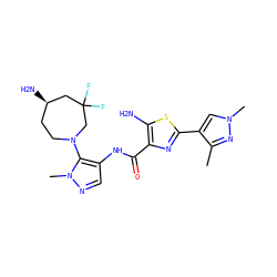 Cc1nn(C)cc1-c1nc(C(=O)Nc2cnn(C)c2N2CC[C@@H](N)CC(F)(F)C2)c(N)s1 ZINC000169699520