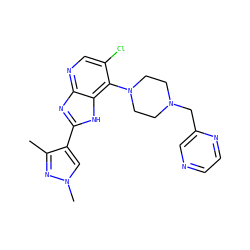 Cc1nn(C)cc1-c1nc2ncc(Cl)c(N3CCN(Cc4cnccn4)CC3)c2[nH]1 ZINC000095557836