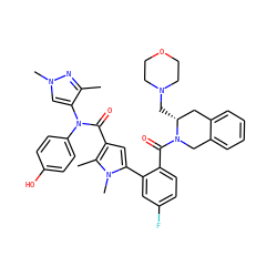 Cc1nn(C)cc1N(C(=O)c1cc(-c2cc(F)ccc2C(=O)N2Cc3ccccc3C[C@H]2CN2CCOCC2)n(C)c1C)c1ccc(O)cc1 ZINC000261171340