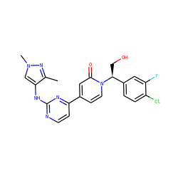 Cc1nn(C)cc1Nc1nccc(-c2ccn([C@@H](CO)c3ccc(Cl)c(F)c3)c(=O)c2)n1 ZINC000169701522