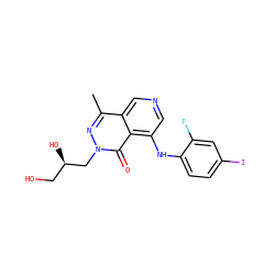 Cc1nn(C[C@H](O)CO)c(=O)c2c(Nc3ccc(I)cc3F)cncc12 ZINC000169337243
