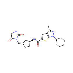 Cc1nn(C2CCCCC2)c2sc(C(=O)N[C@H]3CC[C@H](CN4C(=O)CNC4=O)C3)cc12 ZINC000114711046