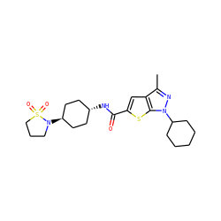 Cc1nn(C2CCCCC2)c2sc(C(=O)N[C@H]3CC[C@H](N4CCCS4(=O)=O)CC3)cc12 ZINC000261145080
