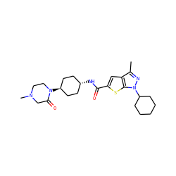 Cc1nn(C2CCCCC2)c2sc(C(=O)N[C@H]3CC[C@H](N4CCN(C)CC4=O)CC3)cc12 ZINC000261153463