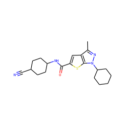 Cc1nn(C2CCCCC2)c2sc(C(=O)NC3CCC(C#N)CC3)cc12 ZINC000114709873